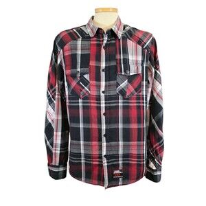 NO FEAR Vintage Shirt Mens Medium Black & Red Plaid Long Sleeve Y2K Retro